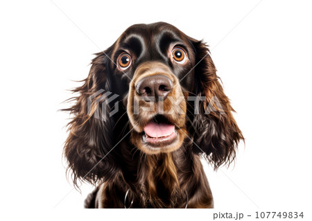 Portrait of curious Cocker Spaniel dog isolated on white background 107749834