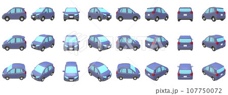 自動車のイラスト素材 デフォルメ SUV風コンパクトカー 青 ルーフレール有 24点セット 自動車のイラスト素材 デフォルメ SUV風コンパクトカー 青 ルーフレール有 24点セット 107750072
