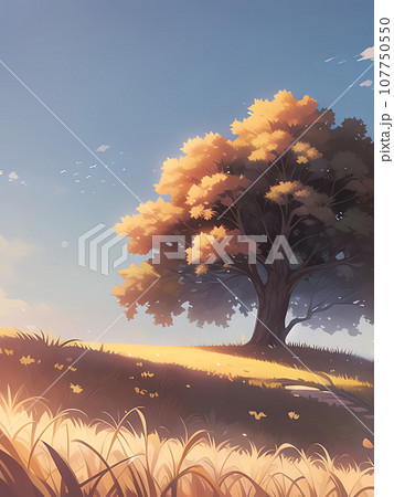 夕日に染まる一本の木 107750550