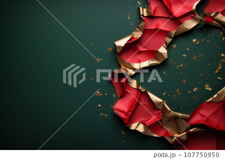Torn Christmas wrapping paper frame. Generative AI Torn Christmas wrapping paper frame. Generative AI 107750950