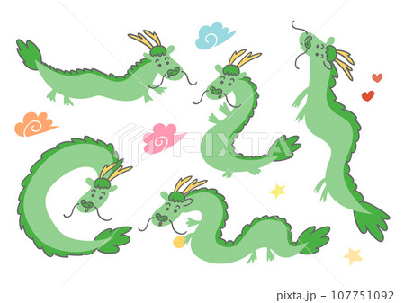 かわいい龍のイラストセット かわいい龍のイラストセット 107751092