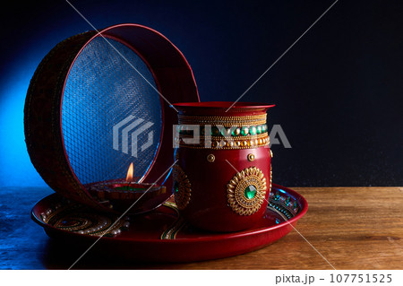 Happy karwa chauth celebration. Karwa Chauth celebration on the night Happy karwa chauth celebration. Karwa Chauth celebration on the night 107751525