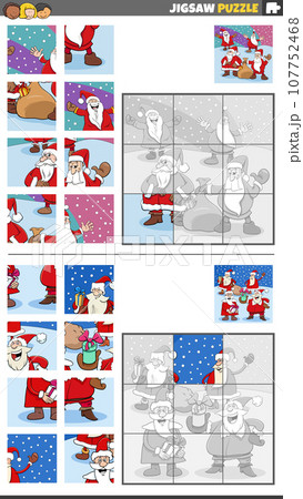 jigsaw puzzle activities set with Santa Claus on Christmas time 107752468