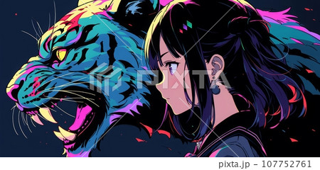 猛獣と女の子,Generative AI AI画像 107752761