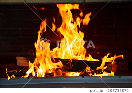 Flames of open flame in the furnace 107752876