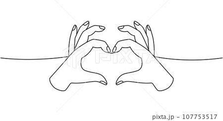 Hands making heart sign one line continuous drawing. Old school tattoo continuous one line illustration. Vector minimalist linear illustration. 107753517