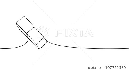 School rubber eraser, office supplies one line continuous drawing. Back to school continuous one line illustration. Vector minimalist illustration. School rubber eraser, office supplies one line continuous drawing. Back to school continuous one line illustration. Vector minimalist illustration. 107753520