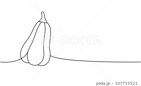 Halloween pumpkin, autumn vegetable one line continuous drawing. Halloween pumpkin continuous one line illustration. Vector minimalist illustration. 107753521