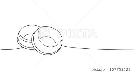 Pet bowls one line continuous drawing. Animals accessories, pet toy supplies continuous one line illustration. Vector minimalist linear illustration. 107753523