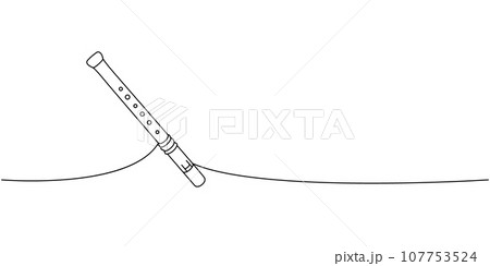 Flute one line continuous drawing. Musical instruments continuous one line illustration. Vector minimalist linear illustration. 107753524