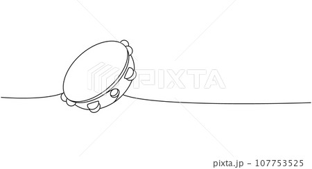 Drum flute one line continuous drawing. Musical instruments continuous one line illustration. Vector minimalist linear illustration. 107753525