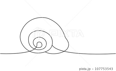 Mollusc one line continuous drawing. Tropical underwater shell continuous one line illustration. Vector minimalist linear illustration. Mollusc one line continuous drawing. Tropical underwater shell continuous one line illustration. Vector minimalist linear illustration. 107753543