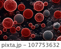 Blood cells flying through arteries, electron microscopy zoom close up, 500x zoom, on black background, scientific, AI generated. 107753632
