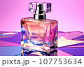 bottle of perfume on purple background, AI generated. 107753634