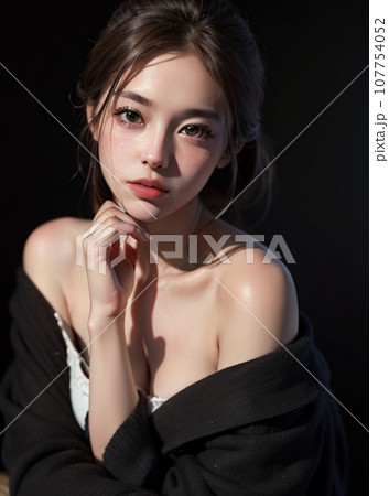 黒いドレスを着た女性 107754052