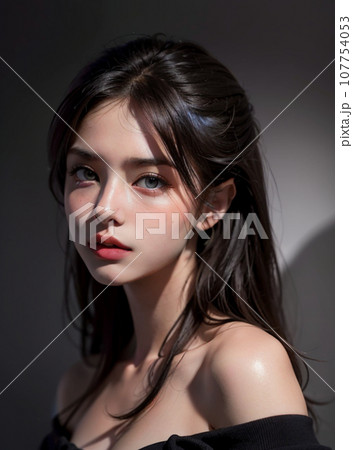 黒いドレスを着た女性モデルのポートレート 黒いドレスを着た女性モデルのポートレート 107754053