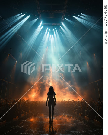 Fictional woman artist on big stage of luxury concert hall AI 107754069