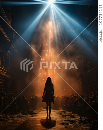Fictional fragile girl in dress against the background of ruins AI 107754115