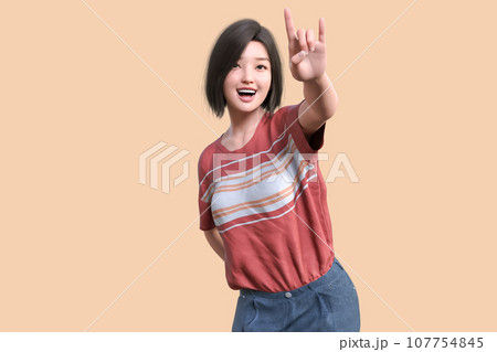 大好きを意味するハンドポーズをする笑顔の女性 大好きを意味するハンドポーズをする笑顔の女性 107754845