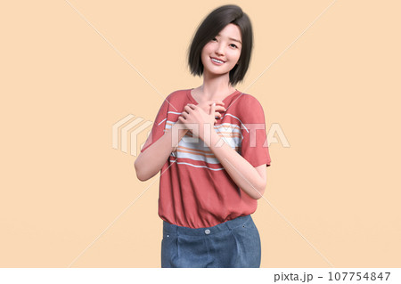 両手を胸の前に合わせて微笑む女性 両手を胸の前に合わせて微笑む女性 107754847