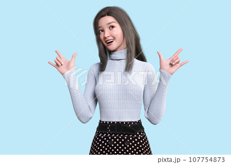 大好きを意味するハンドポーズをする笑顔の女性 大好きを意味するハンドポーズをする笑顔の女性 107754873