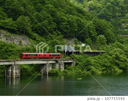 只見線の深緑の中を走るえちごトキめき鉄道「雪月花」 107755593