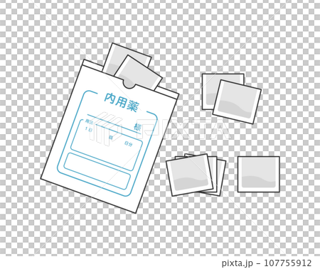 粉薬が入ったイラストセット 107755912