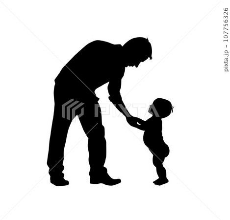 Dad and baby silhouette, dad teaches baby how to walk silhouette, baby walk 107756326