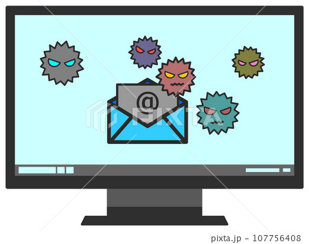 メール受信でパソコンがウイルス感染したイラスト 107756408