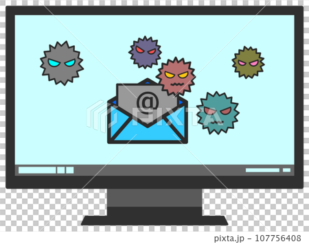 メール受信でパソコンがウイルス感染したイラスト 107756408
