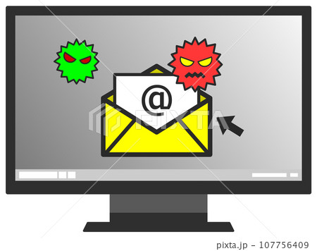 メール受信でパソコンがウイルス感染したイラスト 107756409