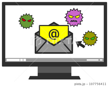 メール受信でパソコンがウイルス感染したイラスト 107756411