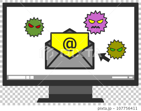 メール受信でパソコンがウイルス感染したイラスト 107756411