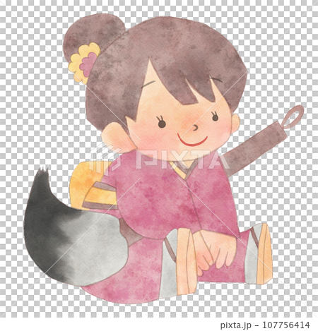 一個穿著和服拿著畫筆的女孩的插圖 107756414