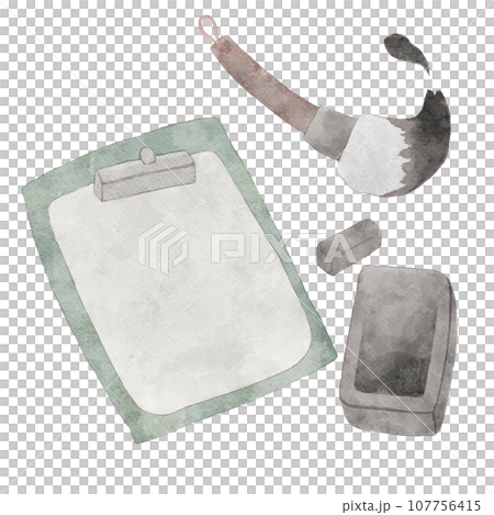 Illustration of a set of calligraphy tools 107756415