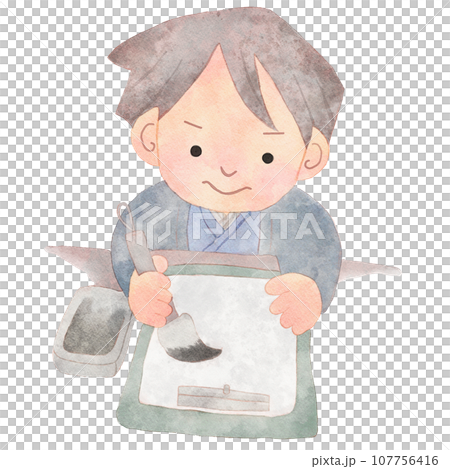 書道をする和装の男の子のイラスト 107756416