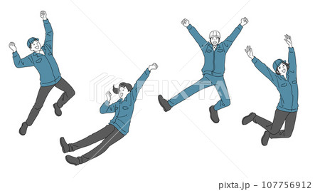 ジャンプする作業員の男女セット 107756912
