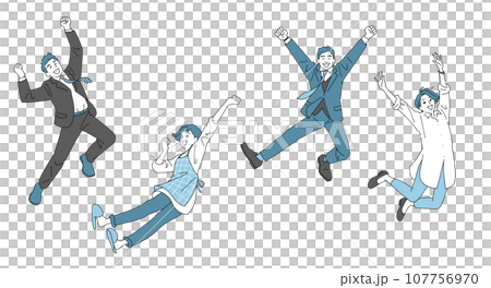 ジャンプするミドル世代の男性と女性セット ジャンプするミドル世代の男性と女性セット 107756970