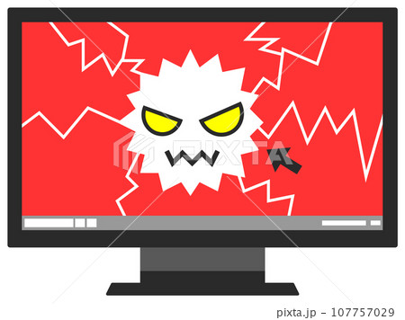 パソコンが悪意あるウイルスに感染してフリーズ状態になるイラスト 107757029