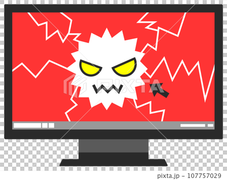パソコンが悪意あるウイルスに感染してフリーズ状態になるイラスト 107757029