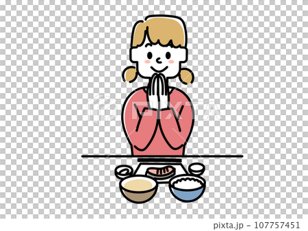 Illustration of a girl about to eat a meal 107757451