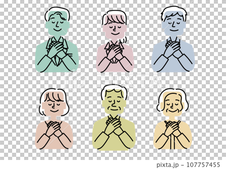 ほっとしてリラックスしている様子の人物のイラストセット ほっとしてリラックスしている様子の人物のイラストセット 107757455