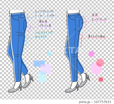 Comparison illustration material of saggy butt and beautiful butt 107757633