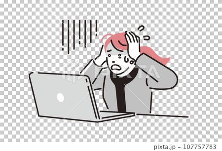 A businesswoman who looks pale while looking at a computer 107757783