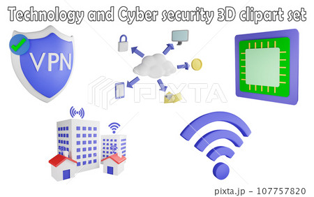 Technology and cyber security clipart element ,3D render technology concept isolated on white background icon set No.4 Technology and cyber security clipart element ,3D render technology concept isolated on white background icon set No.4 107757820