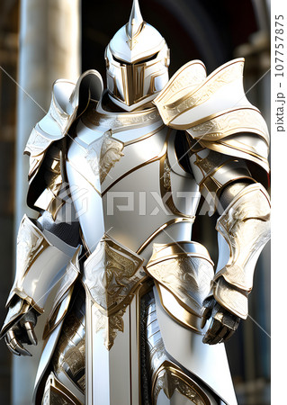 stands tall donning a magnificent high armored suit in silver stands tall donning a magnificent high armored suit in silver 107757875