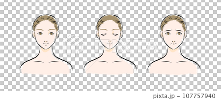 美容用女性臉部和表情的插圖顏色 2 107757940