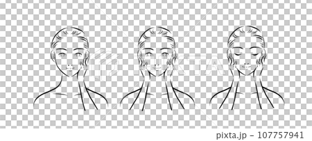 一個女人把手放在臉上的插圖,單色 一個女人把手放在臉上的插圖,單色 107757941