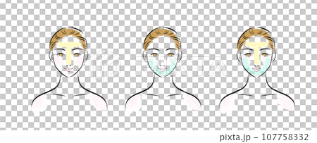女性の顔のイラスト　カラー1　TゾーンUゾーン 107758332