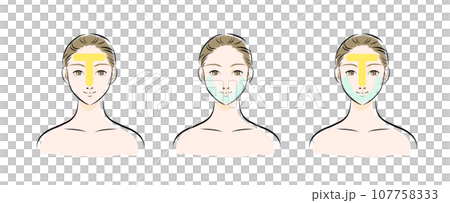 女性の顔のイラスト　カラー2　TゾーンUゾーン 107758333